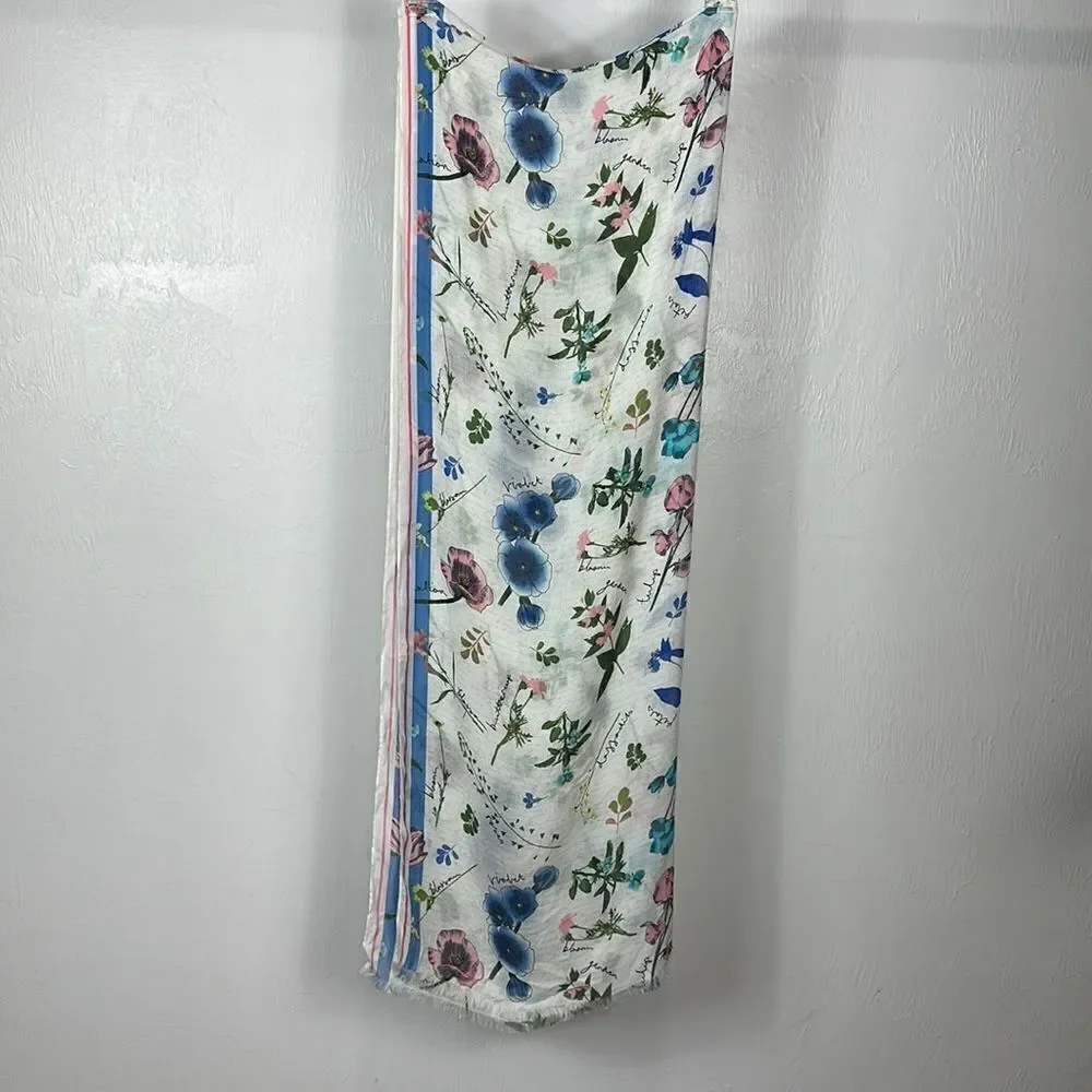 Floral Print Fringe Edges Lightweight Scarf